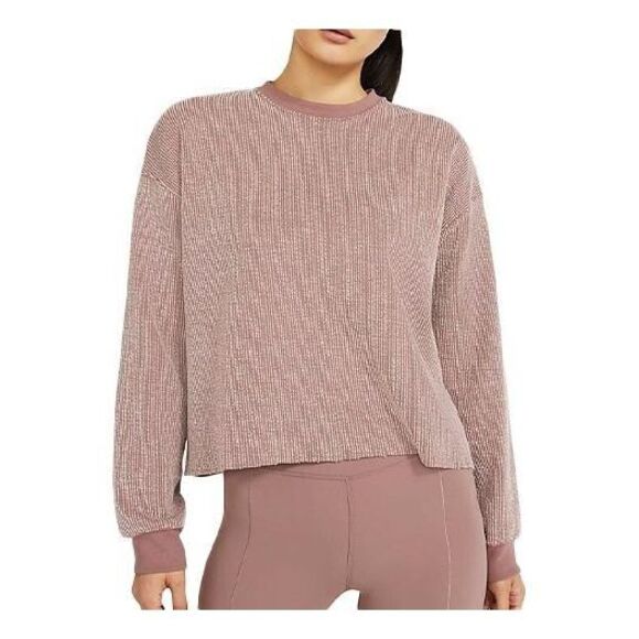 Nike Cropped Yoga Casual Round Neck Pullover Long Sleeves Smokey Grey Purple Med - Picture 1 of 13